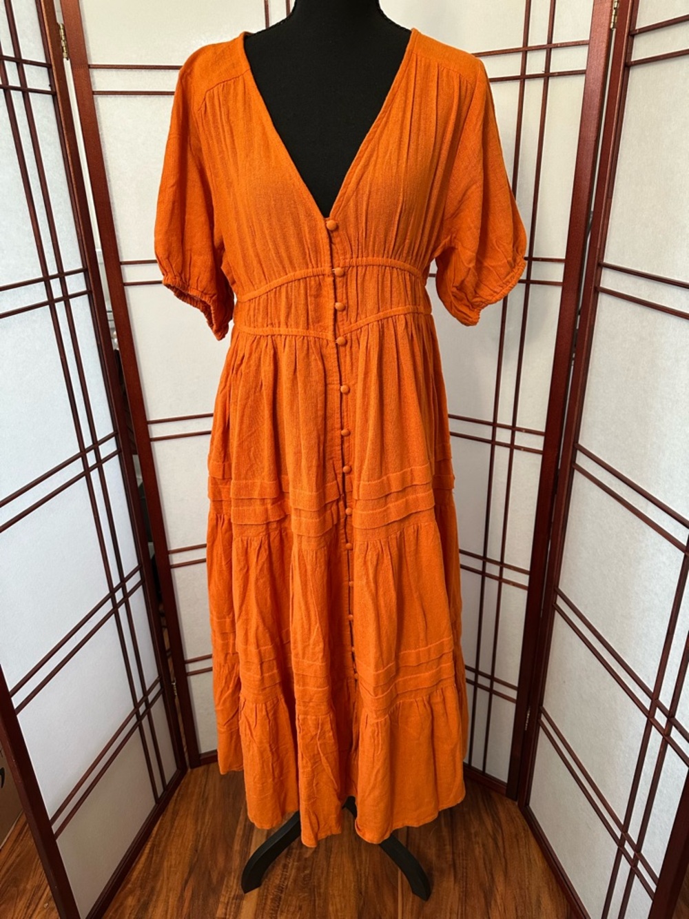 Women’s Button-Front Midi Dress in Burnt Orange